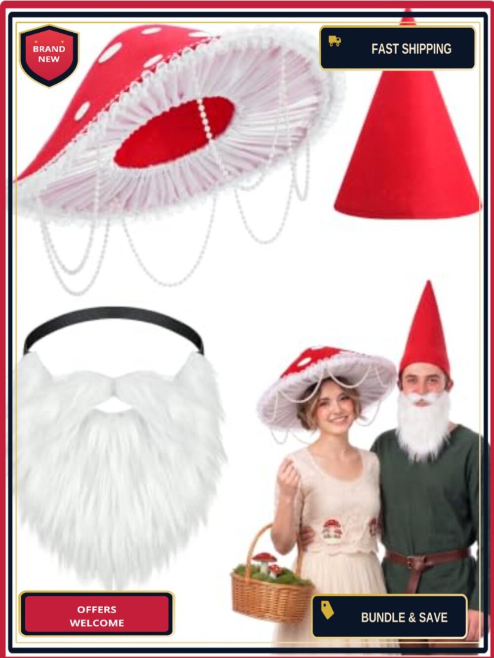 Mushroom Gnome Plush Felt Costume Accessory Set Halloween